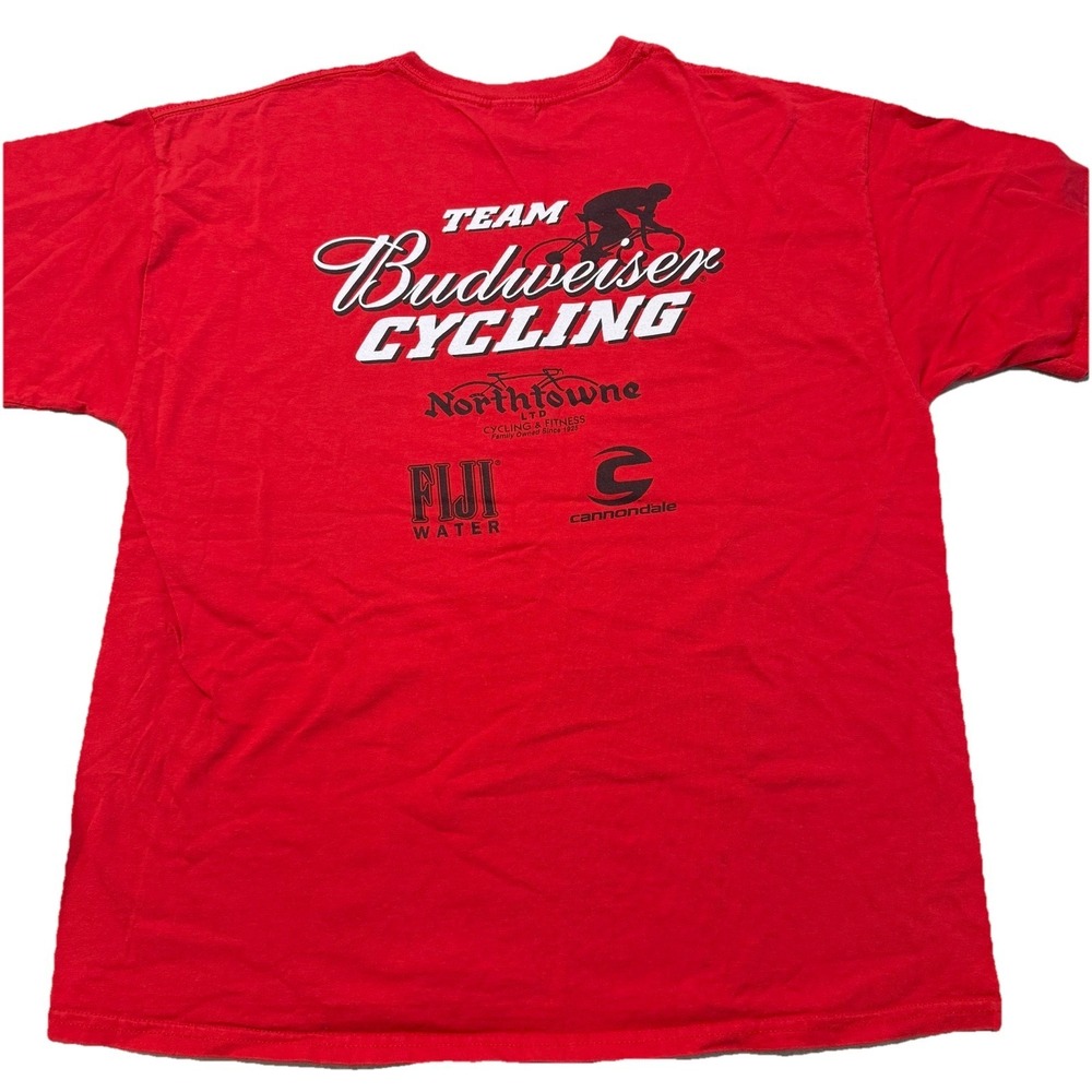 Vintage Team Budweiser Cycling T Shirt Red Men's XL Beer Tee 00s Back Hit